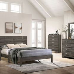 Brand New Warm Gray Finish Plank Style 6pc Cal.king Bedroom Set 