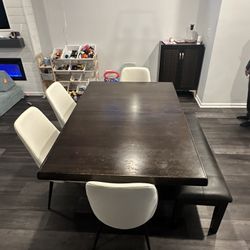 Dining Table (6-8 Person) With 6 Chairs + Bench + Extender