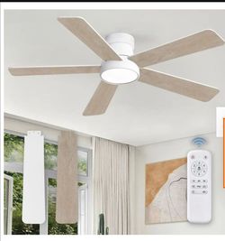 48 in. indoor Matte White Flush Mount Low Profile 3-Color 6-Speed Ceiling Fan with Lights and Remote Control