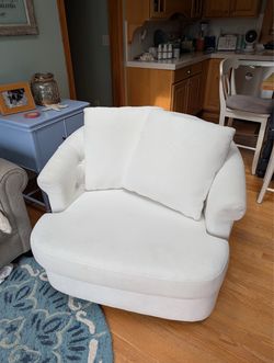 White pottery barn chair and a half