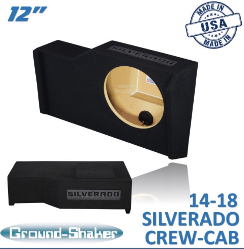 Black 12" Single Sealed Sub Box, Fits Chevy 14-18 Silverado Crew-Cab