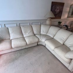 Leather Sectional Sofa Couch -Off White 