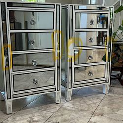 Twin Mirrored Dressers  20” Long X 18” Deep X 36” Height  Some Damage In Front Pls See Pictures  
