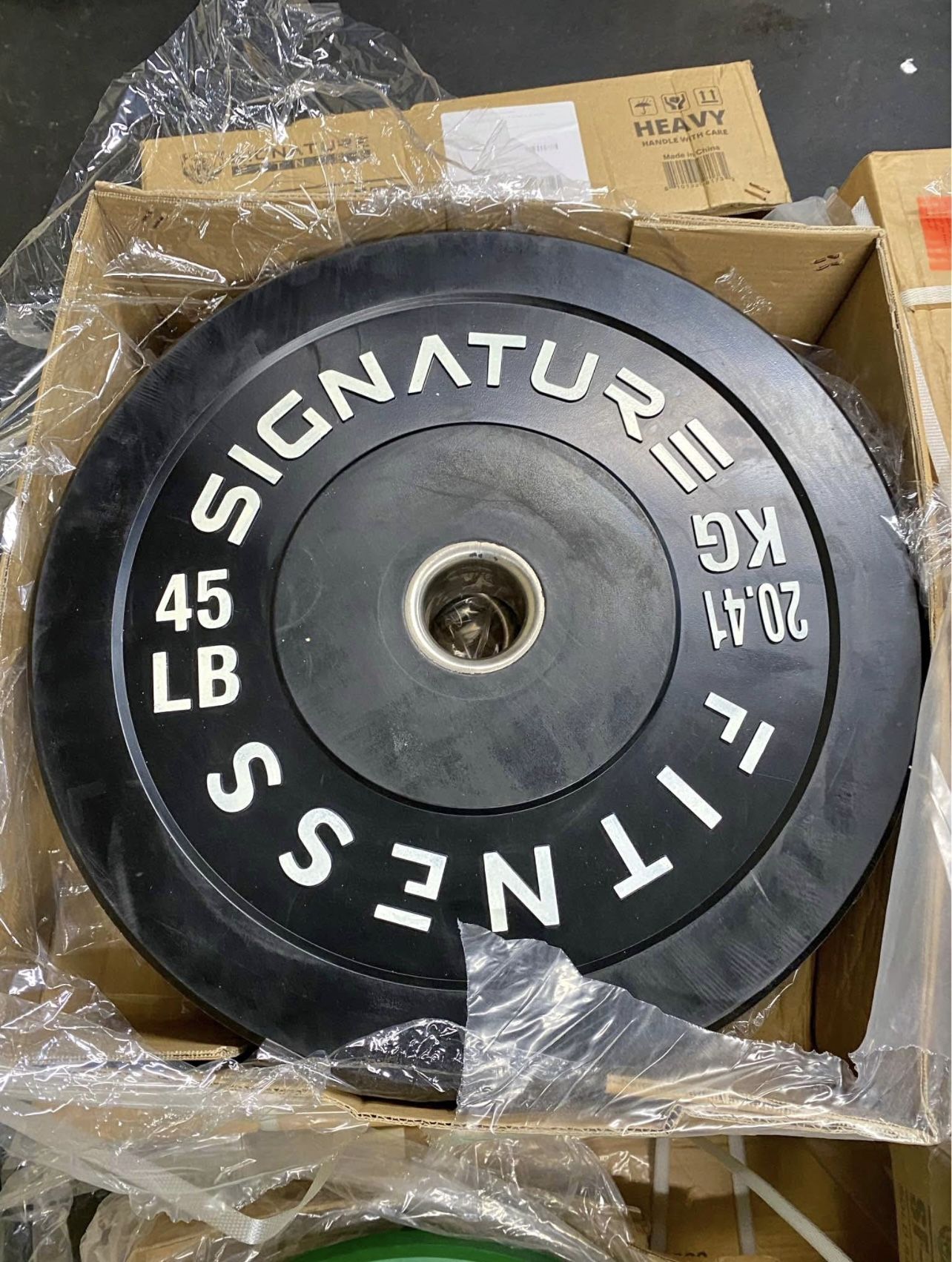 A pair of 45 pound bumper weight