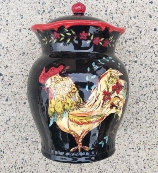Rare Provence Rooster April Cornell 8" Kitchen Canister/ Jar Nice!
