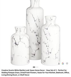 Creative Scents White Marble Look Vases Set of 3