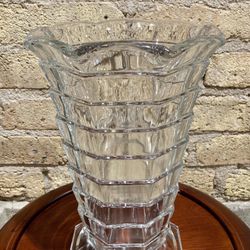 VTG Indiana Glass Tea Room 11" Large Ruffled Vase Crystal Clear Art Deco Depression Glass
