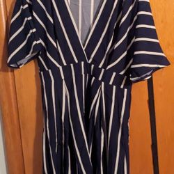 New With Tags Rouge Brand Striped Navy Blue And White Low Cut Dress