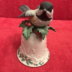 1991 Lenox Bird Collection Fine Porcelain Black Capped Chickadee Bell With Holly