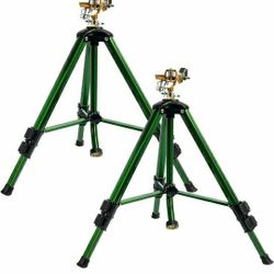 Impact Sprinkler on Tripod Base, 2 Pack Heavy Duty Sprinklers for Lawn Yard Garden, 0-360 Degree Large Area Coverage, 3/4 Inch Connector Extension Leg