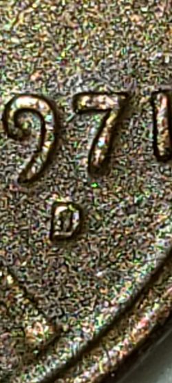 Penny Error 1971 D Over D No Fg Initials 