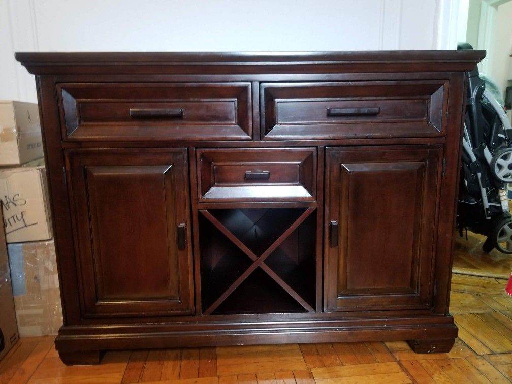 Buffet Table with Wine And Liquor Storage- Hardwood