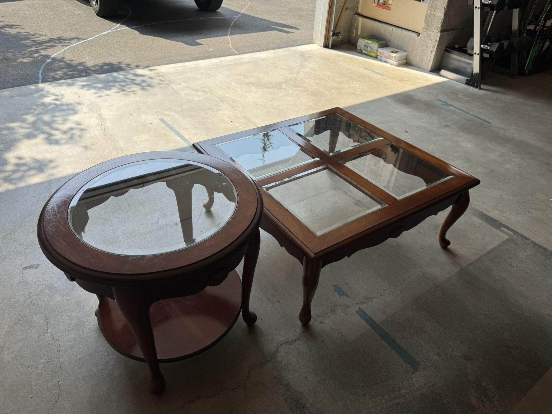 Matching Coffee and End Tables - Real Wood / Glass Top