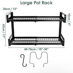 30" Expandable Hanging Pot Rack, 2 Tier Adjustable Pot and Pan Rack for Kitchen Organizers and Storage, Heavy Duty Pot and Pan Organizer, Wall Mounted