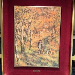 Mcm 1960S Framed Renoir “Jules Le Coeur And His Dogs” Ordinate Golden Velvet