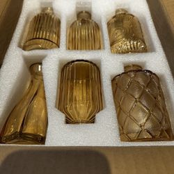 Set of 6 Amber Glass Vases