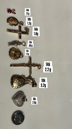 Gold pendants cross Jesus money bag 10k 14k San Judas