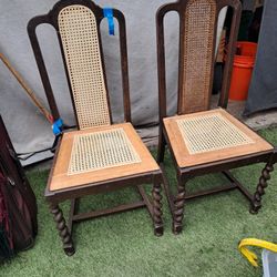 Pair Of Converted Upostered Antique Chairs To Caned Chairs