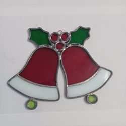 Vintage Stain Glass Holly Bells Sun Catcher