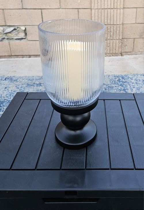 14" Illuminated Ribbed Glass Hurricane with Base by Valerie