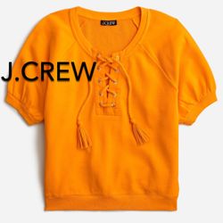 🌞(NEW) (1 AVAILABLE) WOMEN’S J.CREW UNIVERSITY TERRY SHORT-SLEEVE LACE-UP SHIRT - SIZE: SMALL (MSRP: $79.50)🌞