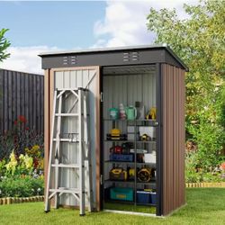 (Brand New) 5x3 Ft Metal Storage Shed - Brown 