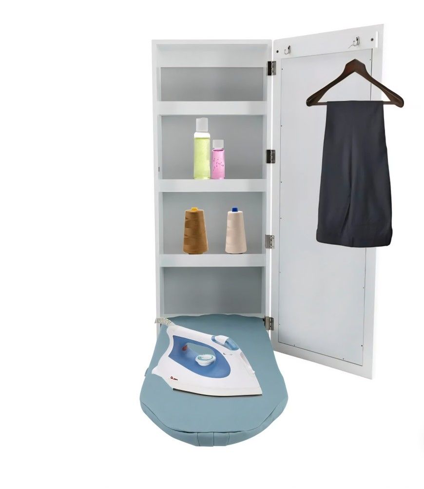Wall Mount Hideaway Ironing Board Cabinet W/ 3 Tier Shelf & Mirror