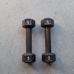 Barbell 5lb Cast Iron Hex Dumbbell Pair.