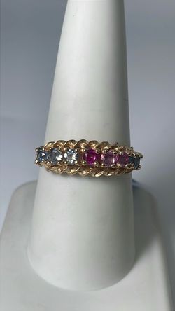 10k gold band ring with multicolor CZ