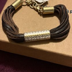 Lucky Brand Leather And Silver Bracelet 