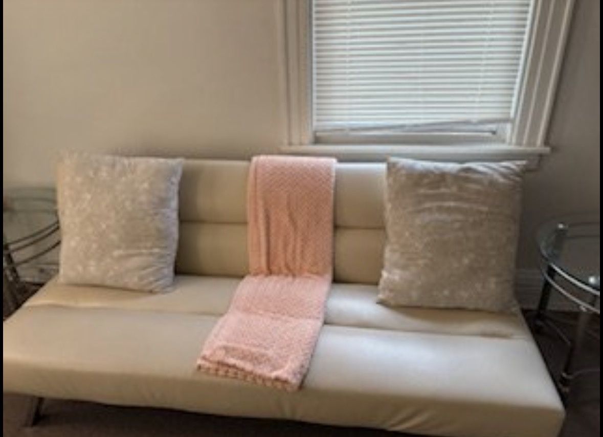 Cream Faux Leather Futon Sofa Bed – Modern & Functional