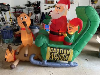 Santa And Reindeer Caution Student Driver Blow Up 
