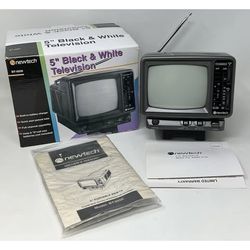 1998 Vintage Newtech BT-0550 5" Black / White Analog Portable Television TV
