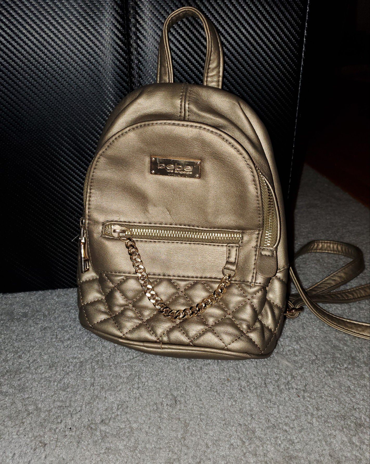 Bebe Gold Mini Backpack with Chain