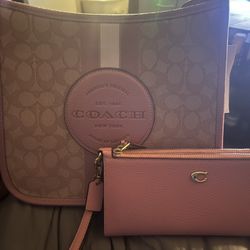Pink Coach Dempsey File Bag In Signature Jacquard with A Matching Wallet NWT