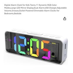 Brand new Digital Alarm Clock for Kids Teens,11 Dynamic RGB Color Modes,Large LED Mirror Display,Dual Alarm,USB Charger,Adjustable Volume,Snooze,Outle