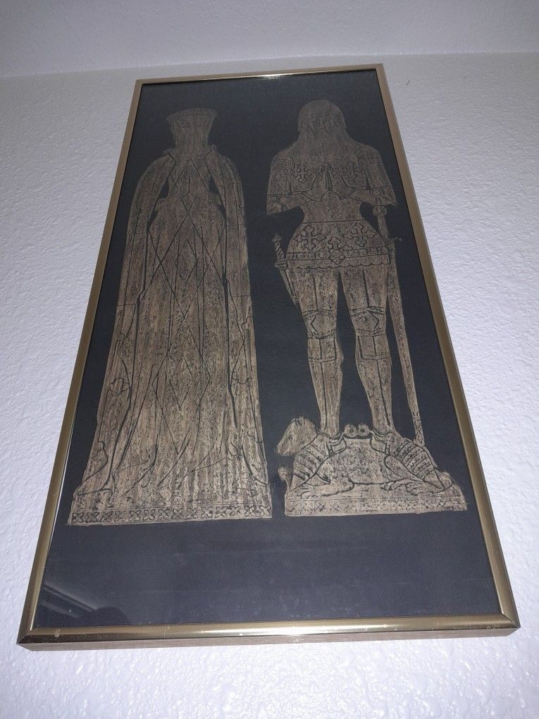 Vintage Medieval Couple Brass Rubbing Art