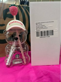 ✨NEW STARBUCKS 🧸 PINK GLASS CUP ✨🍓