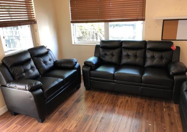 Special Offer Modern 3-Piece Stationary Black Leather-Look Living Room Set