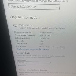 32 Inch 2560x1440 144Hz Overclock 170 HZ Acer
