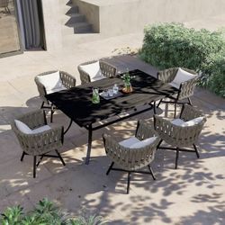New in box - Grand Patio 7-Piece Outdoor Dining Furniture Set for 6 Swivel Rope Wicker Chairs &Table