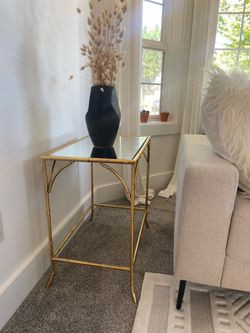 Gold bamboo set of 2 glass side tables