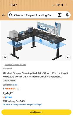 Klicelor L Shaped Standing Desk - 63x55 Inch, Black