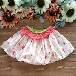 5T BOUTIQUE PERSNICKETY VINTAGE PRINT OF BIRDS/BIRD CAGES/CLOCKS/KEYS/FLORAL BUBBLE SKIRT