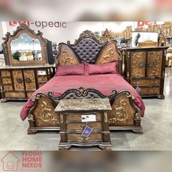 4- pieces Dark cherry traditional Queen size bedset