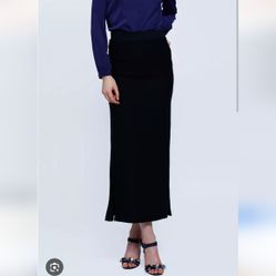 Women's High Waisted Long Elegant Black Skirt - Size 6 Excellent Condition 