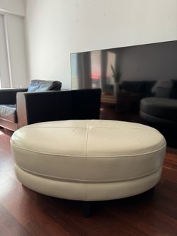 Light Beige Leather Ottoman