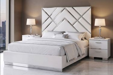 Brand New White & Chrome Queen Bed Frame (Available in Eastern King)