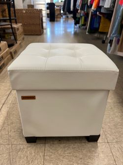 SONGMICS 15" Leather Storage Cube Ottoman w/ Legs - White