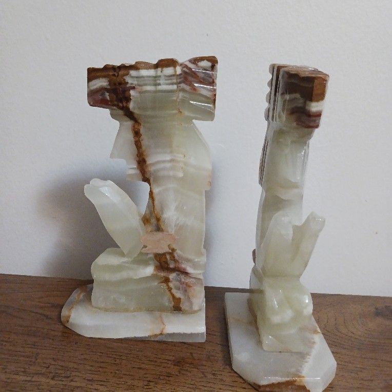 Tiki Mayan Aztec Indian head Bookends Pair 8" Tomahawk Axehead